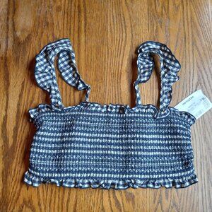 NWT Tory Burch Gingham Ruffle Detachable Strap Bandeaux Bikini Top Size LRetro